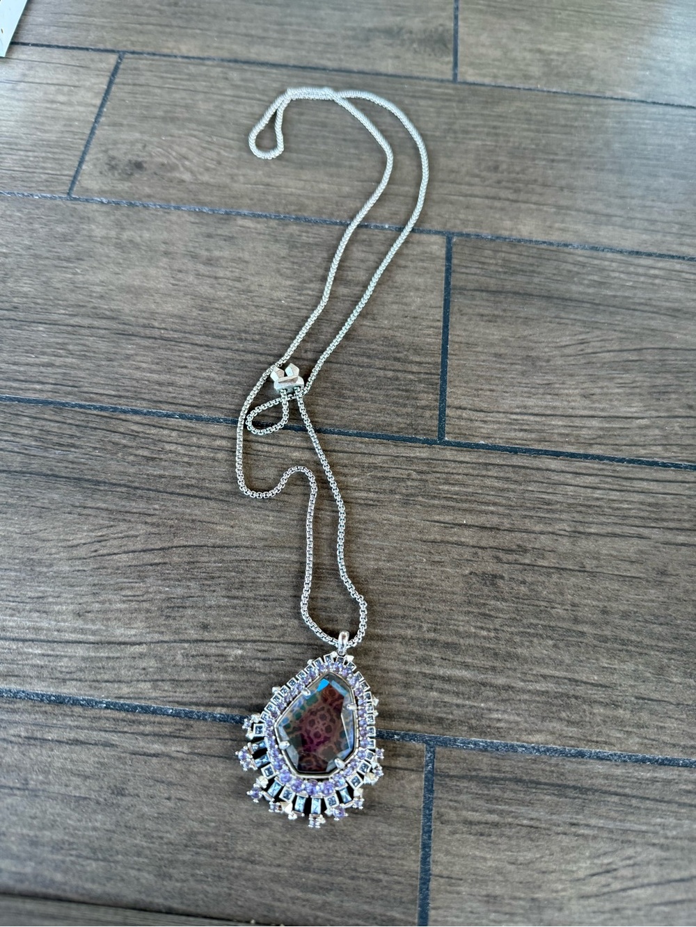 Kendra Scott Silver-Tone Teardrop Necklace with Multicolor Center